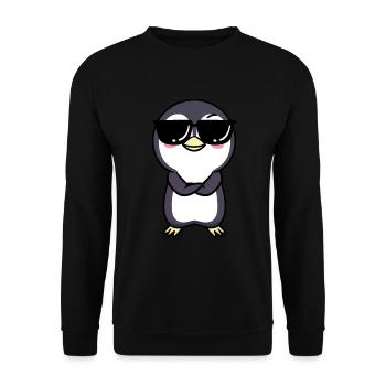 Pinguin Mit Sonnenbrille Chibi Kawaii Emoticon - Unisex Pullover - Schwarz - Vorne - Alina (178cm) & Michal (187cm)