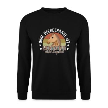 Ohne Pferdehaare ist mein Outfit für Reiter und - Unisex Pullover - Schwarz - Vorne - Alina (178cm) & Michal (187cm)