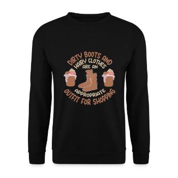 Dreckige Stiefel und haarige Klamotten für Reiter - Unisex Pullover - Schwarz - Vorne - Alina (178cm) & Michal (187cm)
