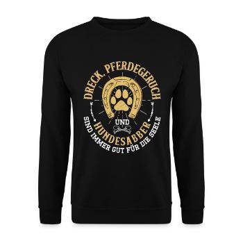 Dreck Pferdegeruch Und Hundesabber Pferd - Unisex Pullover - Schwarz - Vorne - Alina (178cm) & Michal (187cm)