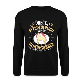 Dreck Pferdegeruch Und Hundesabber Pferd - Unisex Pullover - Schwarz - Vorne - Alina (178cm) & Michal (187cm)