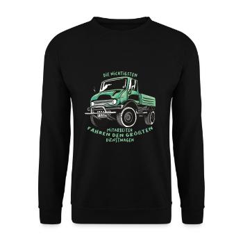 Die wichtigsten Mitarbeiter fahren den größten - Unisex Pullover - Schwarz - Vorne - Alina (178cm) & Michal (187cm)
