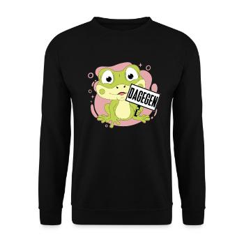 Statement Frosch dagegen - Unisex Pullover - Schwarz - Vorne - Alina (178cm) & Michal (187cm)