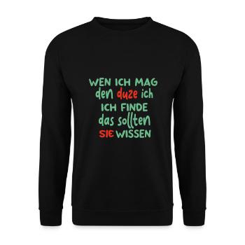 Ich hasse Menschen lustiger Spruch für Zyniker - Unisex Pullover - Schwarz - Vorne - Alina (178cm) & Michal (187cm)