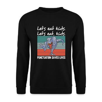 Dino Laisse manger les enfants Grammaire anglaise ponctuation - Sweat-shirt Unisexe - noir - Devant - Alina (178cm) & Michal (187cm)