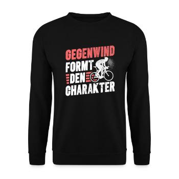Gegenwind formt den Charakter für Radfahrer - Unisex Pullover - Schwarz - Vorne - Alina (178cm) & Michal (187cm)