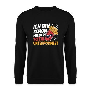 Ich bin schon wieder unterpommest Fastfood Pommes - Unisex Pullover - Schwarz - Vorne - Alina (178cm) & Michal (187cm)