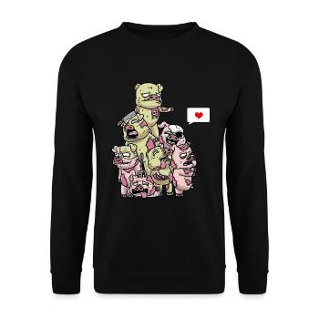 Lustige Zombie Schweine Gespenstisch Halloween - Unisex Pullover - Schwarz - Vorne - Alina (178cm) & Michal (187cm)