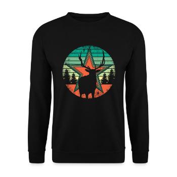 Retro Hirsch Vintage Jäger Elch Jagd Berufsjäger - Unisex Pullover - Schwarz - Vorne - Alina (178cm) & Michal (187cm)