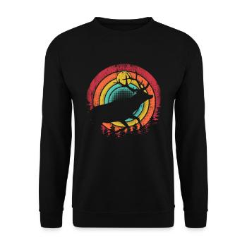 Retro Hirsch Vintage Jäger Elch Jagd Berufsjäger - Unisex Pullover - Schwarz - Vorne - Alina (178cm) & Michal (187cm)