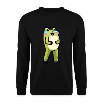 Cottagecore Kawaii Frosch Lachendes Emoticon - Unisex Pullover - Schwarz - Vorne - Alina (178cm) & Michal (187cm)