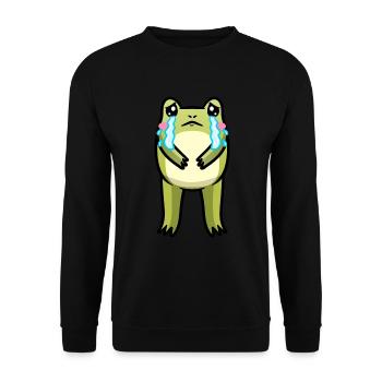 Cottagecore Kawaii Frosch Traurig Weinen Emoticon - Unisex Pullover - Schwarz - Vorne - Alina (178cm) & Michal (187cm)