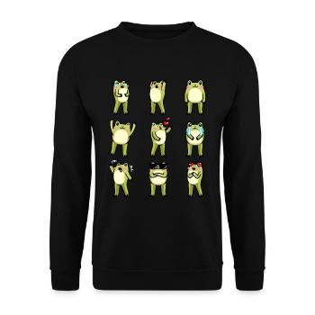 Cottagecore Kawaii Frosch Emoticons - Unisex Pullover - Schwarz - Vorne - Alina (178cm) & Michal (187cm)