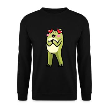Cottagecore Kawaii Frosch In Liebe Emoticon - Unisex Pullover - Schwarz - Vorne - Alina (178cm) & Michal (187cm)