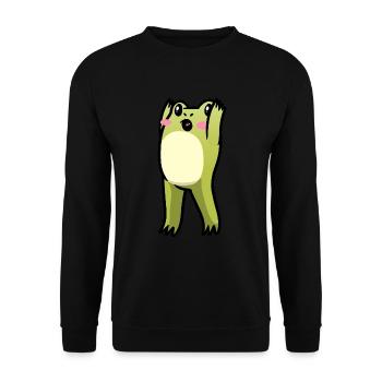 Cottagecore Kawaii Frosch Emoticon - Unisex Pullover - Schwarz - Vorne - Alina (178cm) & Michal (187cm)