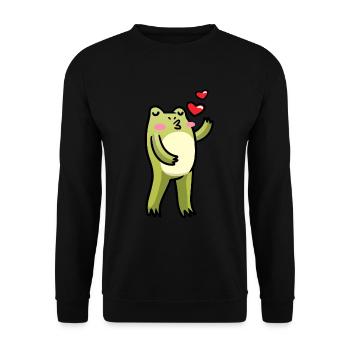 Cottagecore Kawaii Froschküsse Emoticon - Unisex Pullover - Schwarz - Vorne - Alina (178cm) & Michal (187cm)