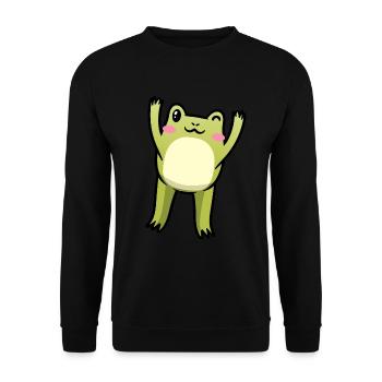 Cottagecore Kawaii Frosch Emoticon - Unisex Pullover - Schwarz - Vorne - Alina (178cm) & Michal (187cm)