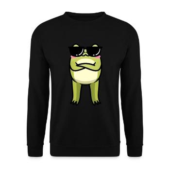 Cottagecore Kawaii Frosch Mit Sonnenbrille - Unisex Pullover - Schwarz - Vorne - Alina (178cm) & Michal (187cm)
