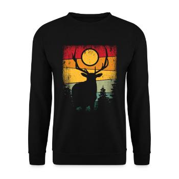 Retro Hirsch Vintage Jäger Elch Jagd Berufsjäger - Unisex Pullover - Schwarz - Vorne - Alina (178cm) & Michal (187cm)