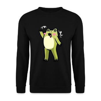 Cottagecore Kawaii Frosch Emoticon - Unisex Pullover - Schwarz - Vorne - Alina (178cm) & Michal (187cm)