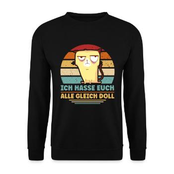 Retro Lustig Katze Katzenliebhaber Ironischer - Unisex Pullover - Schwarz - Vorne - Alina (178cm) & Michal (187cm)