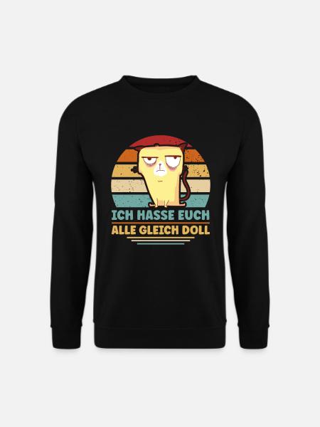 Retro Lustig Katze Katzenliebhaber Ironischer - Unisex Pullover - Schwarz