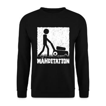 Mähditation Rasenmäher Gartenarbeit Lustig - Unisex Pullover - Schwarz - Vorne - Alina (178cm) & Michal (187cm)