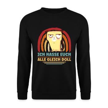 Lustig Spruch Katze Katzenliebhaber - Unisex Pullover - Schwarz - Vorne - Alina (178cm) & Michal (187cm)