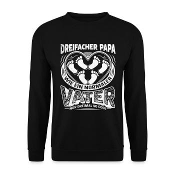 Vatertag Dreifacher Vater Papa Hoch 3 Kinder - Unisex Pullover - Schwarz - Vorne - Alina (178cm) & Michal (187cm)