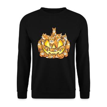Orange Katzen Halloween Kostüm Kürbis - Unisex Pullover - Schwarz - Vorne - Alina (178cm) & Michal (187cm)