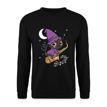 Saxophon Halloween Hexe Kawaii Scary Schwarze - Unisex Pullover - Schwarz - Vorne - Alina (178cm) & Michal (187cm)