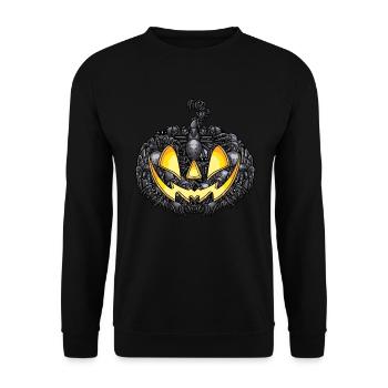 Spinnen Halloween Jack O Lantern Gruselige - Unisex Pullover - Schwarz - Vorne - Alina (178cm) & Michal (187cm)