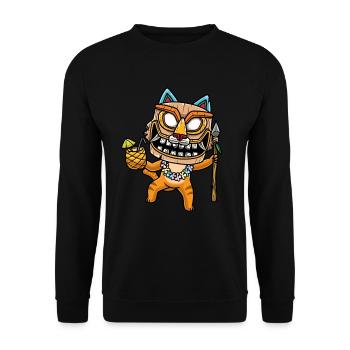 Chat avec Tiki Mask Hawaii - Sweat-shirt Unisexe - noir - Devant - Alina (178cm) & Michal (187cm)