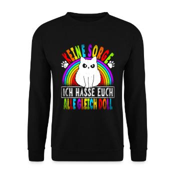 Katze Katzenliebhaber Sarkasmus Ich Hasse Euch - Unisex Pullover - Schwarz - Vorne - Alina (178cm) & Michal (187cm)