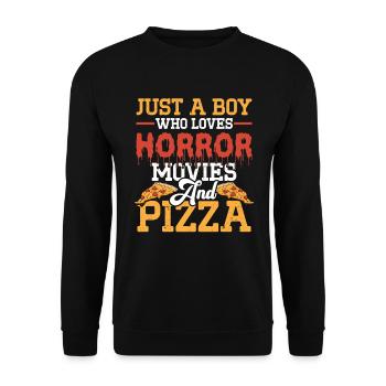 Just A Boy Who Loves Horror Movies And Pizza - Unisex Sweatshirt - black - Front - Alina (178cm) & Michal (187cm)