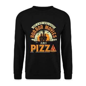 Just a boy who loves horror movies and pizza - Unisex Sweatshirt - black - Front - Alina (178cm) & Michal (187cm)