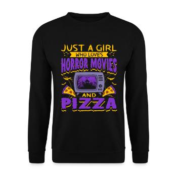 Nur Ein Mädchen, Das Horrorfilme Und Pizza Liebt - Unisex Pullover - Schwarz - Vorne - Alina (178cm) & Michal (187cm)