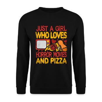 Juste une fille qui aime les films d’horreur et la pizza - Sweat-shirt Unisexe - noir - Devant - Alina (178cm) & Michal (187cm)