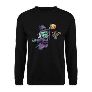 Hexe Basketball Sport Gruselig Halloween - Unisex Pullover - Schwarz - Vorne - Alina (178cm) & Michal (187cm)