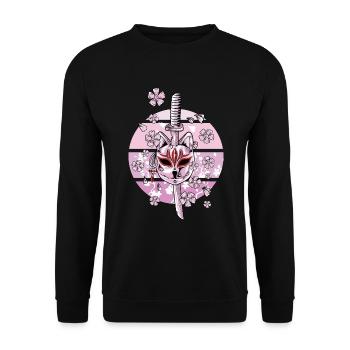 Kitsune Maske Japanischer Neunschwänziger Fuchs - Unisex Pullover - Schwarz - Vorne - Alina (178cm) & Michal (187cm)