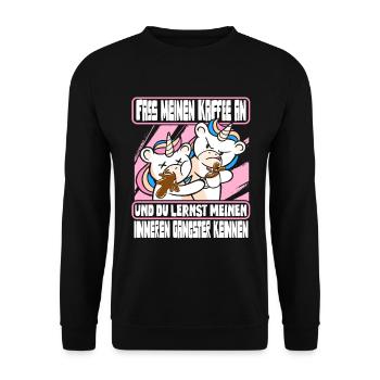 Lustig Einhorn Kaffee Kaffeetrinker Sarkastisch - Unisex Pullover - Schwarz - Vorne - Alina (178cm) & Michal (187cm)