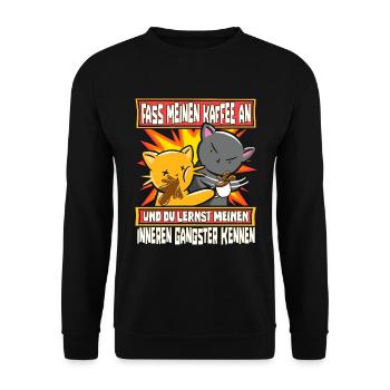 Lustig Katzen Kaffee Kaffeetrinker Sarkastisch - Unisex Pullover - Schwarz - Vorne - Alina (178cm) & Michal (187cm)