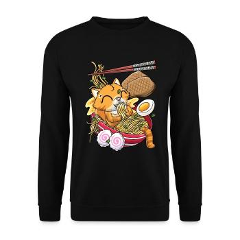 Kawaii Orange Cat Ramen Noodles Anime Lovers - Unisex Sweatshirt - black - Front - Alina (178cm) & Michal (187cm)