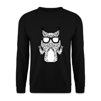 Luchse Luchs Katze Mit Sonnenbrille Lustig - Unisex Pullover - Schwarz - Vorne - Alina (178cm) & Michal (187cm)