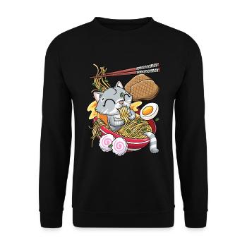 Kawaii Katze Ramen Nudeln Anime Liebhaber - Unisex Pullover - Schwarz - Vorne - Alina (178cm) & Michal (187cm)