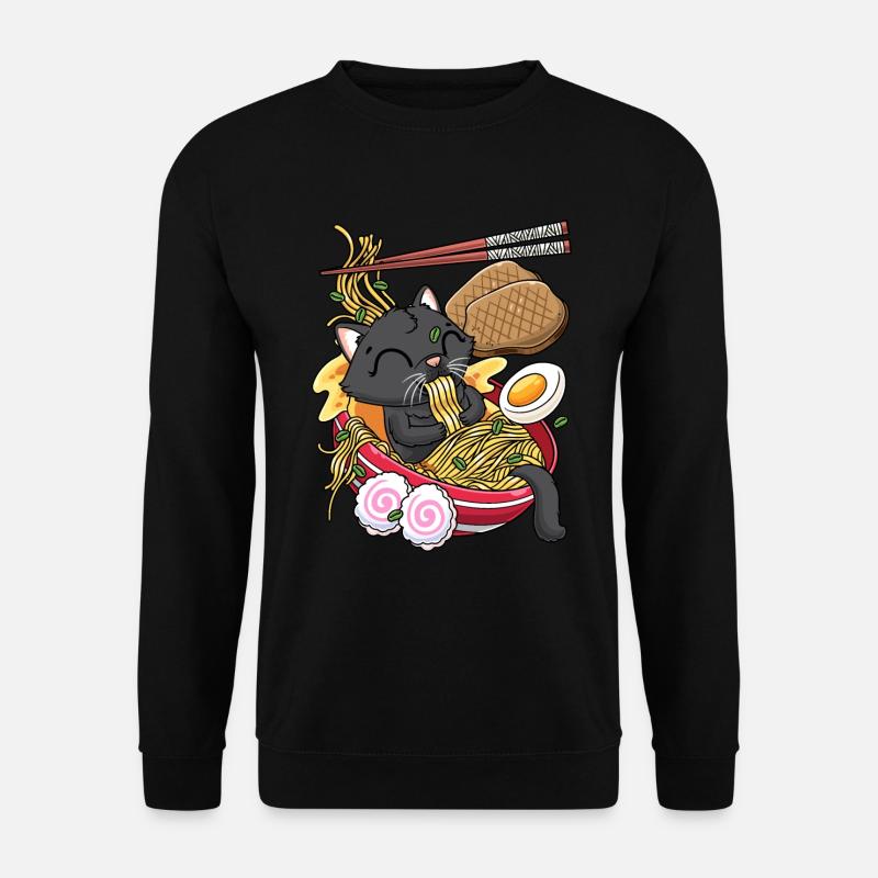 Kawaii Schwarze Katze Ramen Nudeln Anime-liebhaber - Unisex Pullover - Schwarz