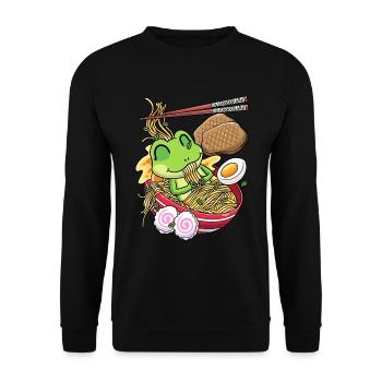 Kawaii Frosch Ramen Nudeln Japanisches Essen - Unisex Pullover - Schwarz - Vorne - Alina (178cm) & Michal (187cm)