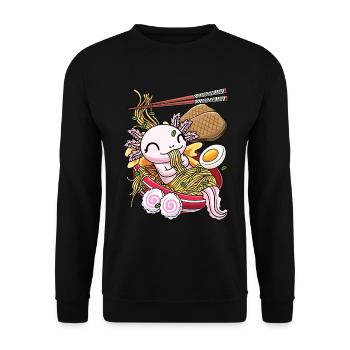 Kawaii Axolotl Fisch Ramen Nudeln Japanisches - Unisex Pullover - Schwarz - Vorne - Alina (178cm) & Michal (187cm)