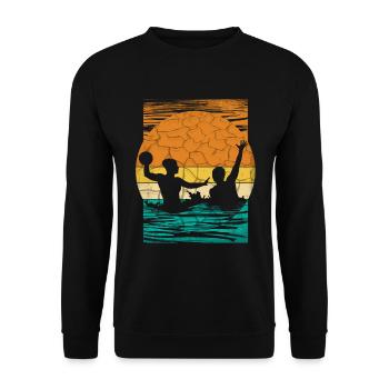 Retro Wasserball Vintage Wassersport - Unisex Pullover - Schwarz - Vorne - Alina (178cm) & Michal (187cm)
