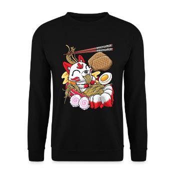 Kawaii Kitsune Fox Ramen Nudeln Japanisches Essen - Unisex Pullover - Schwarz - Vorne - Alina (178cm) & Michal (187cm)